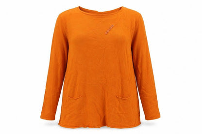 e-woman Womens Orange Viscose Basic T-Shirt Size S Round Neck