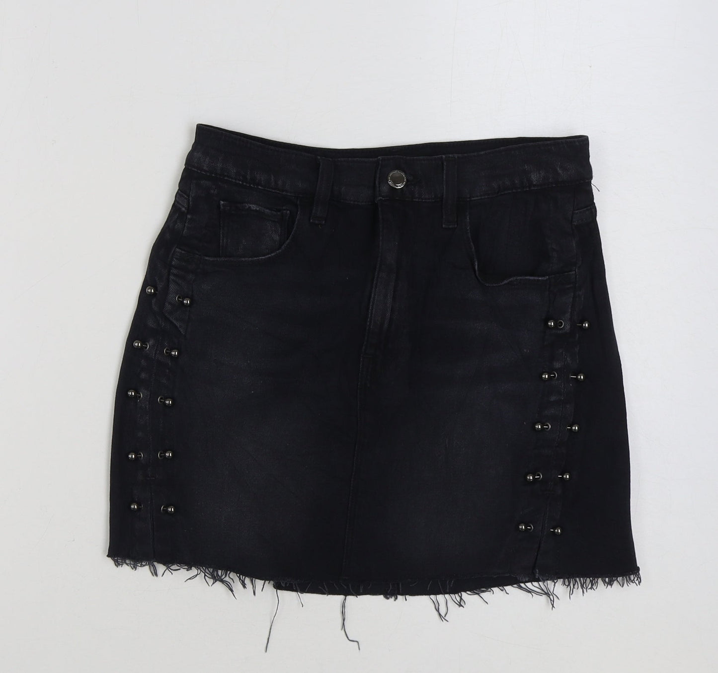Hudson Womens Black Cotton Mini Skirt Size 27 in Button