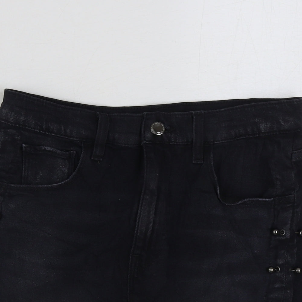 Hudson Womens Black Cotton Mini Skirt Size 27 in Button
