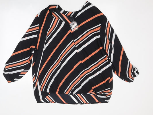 F&F Womens Multicoloured Striped Polyester Basic Blouse Size 22 V-Neck