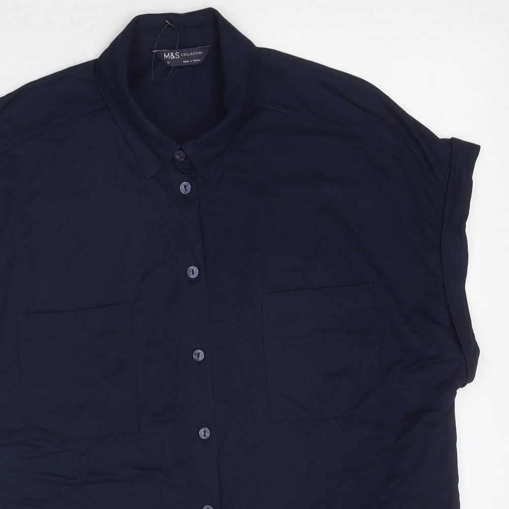 Womens UK Size 10 Marks and Spencer Blue Basic Button-Up