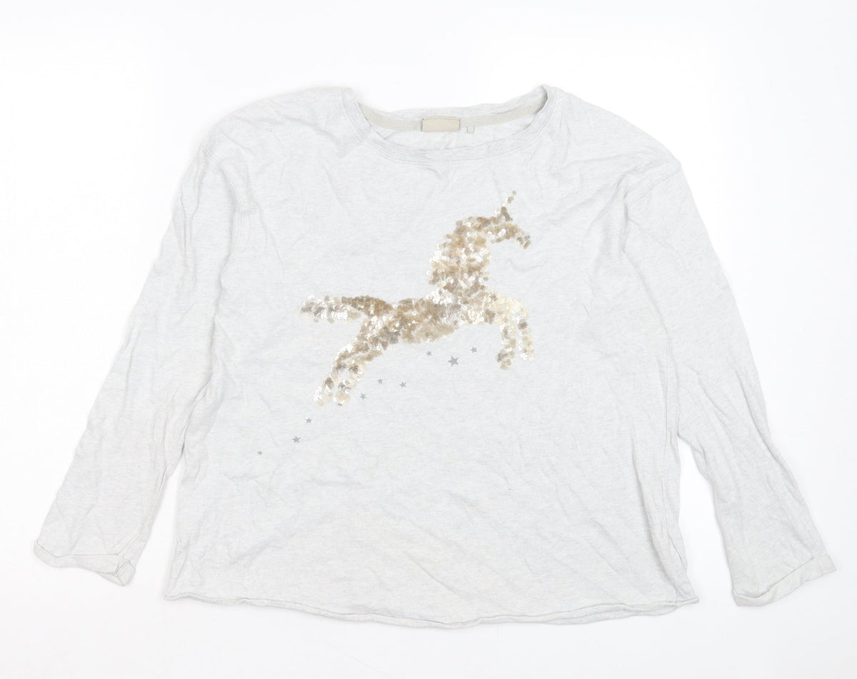 NEXT Girls Grey Cotton Basic Casual Size 12 Years Crew Neck Pullover - Unicorn