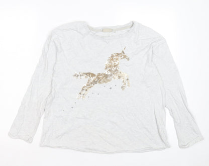 NEXT Girls Grey Cotton Basic Casual Size 12 Years Crew Neck Pullover - Unicorn
