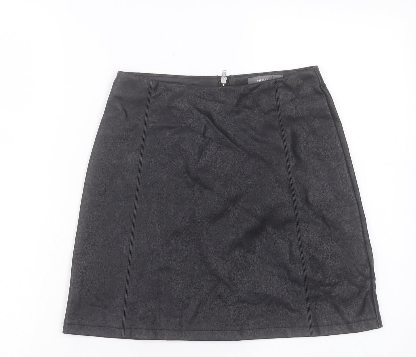 Primark Womens Black Polyurethane A-Line Skirt Size 8 Zip