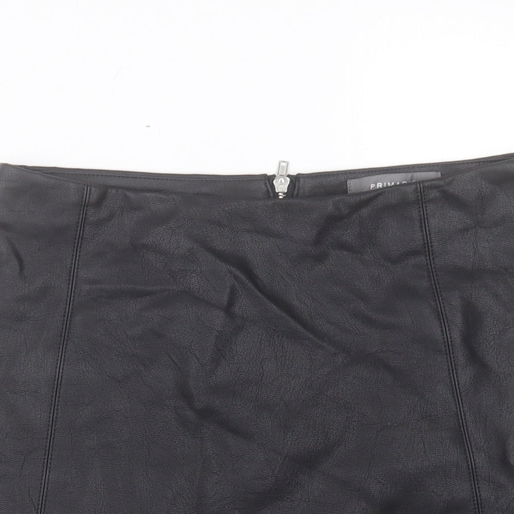 Primark Womens Black Polyurethane A-Line Skirt Size 8 Zip