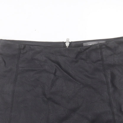 Primark Womens Black Polyurethane A-Line Skirt Size 8 Zip
