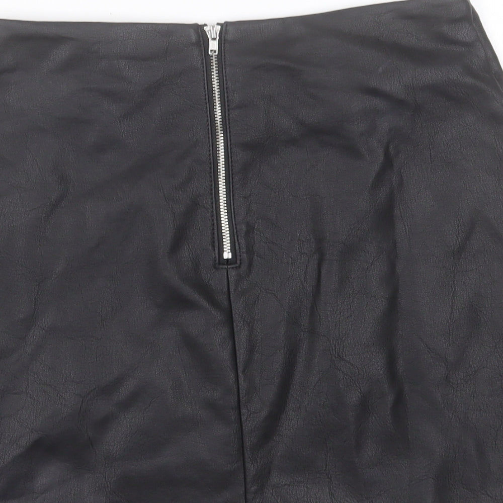 Primark Womens Black Polyurethane A-Line Skirt Size 8 Zip