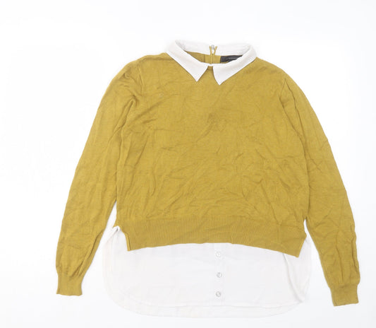 Atmosphere Womens Yellow Collared Viscose Pullover Jumper Size 14