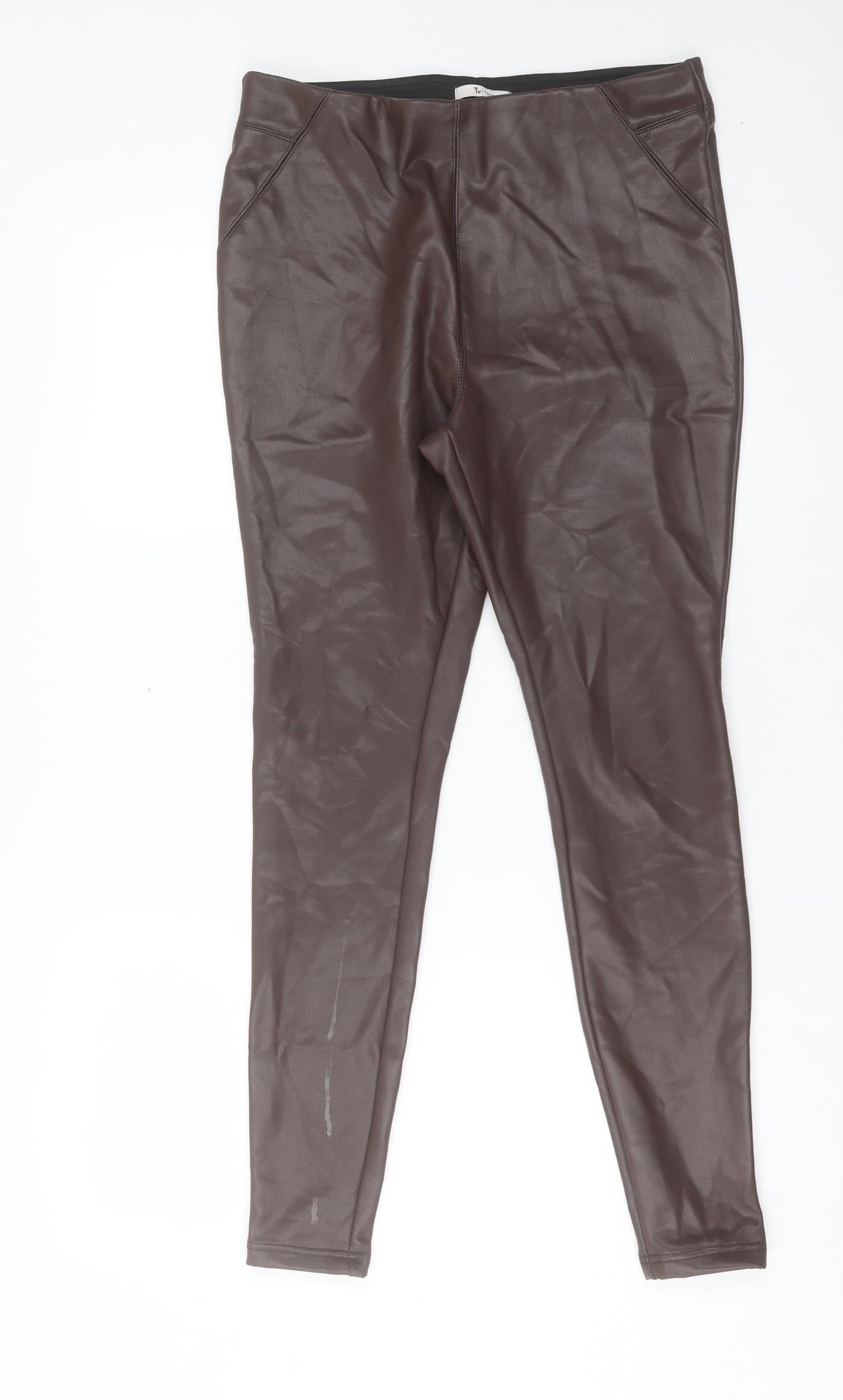TU Womens Brown Polyurethane Trousers Size 12 L29 in Regular
