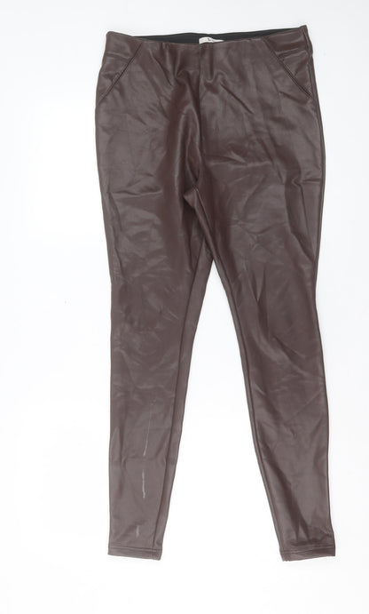 TU Womens Brown Polyurethane Trousers Size 12 L29 in Regular