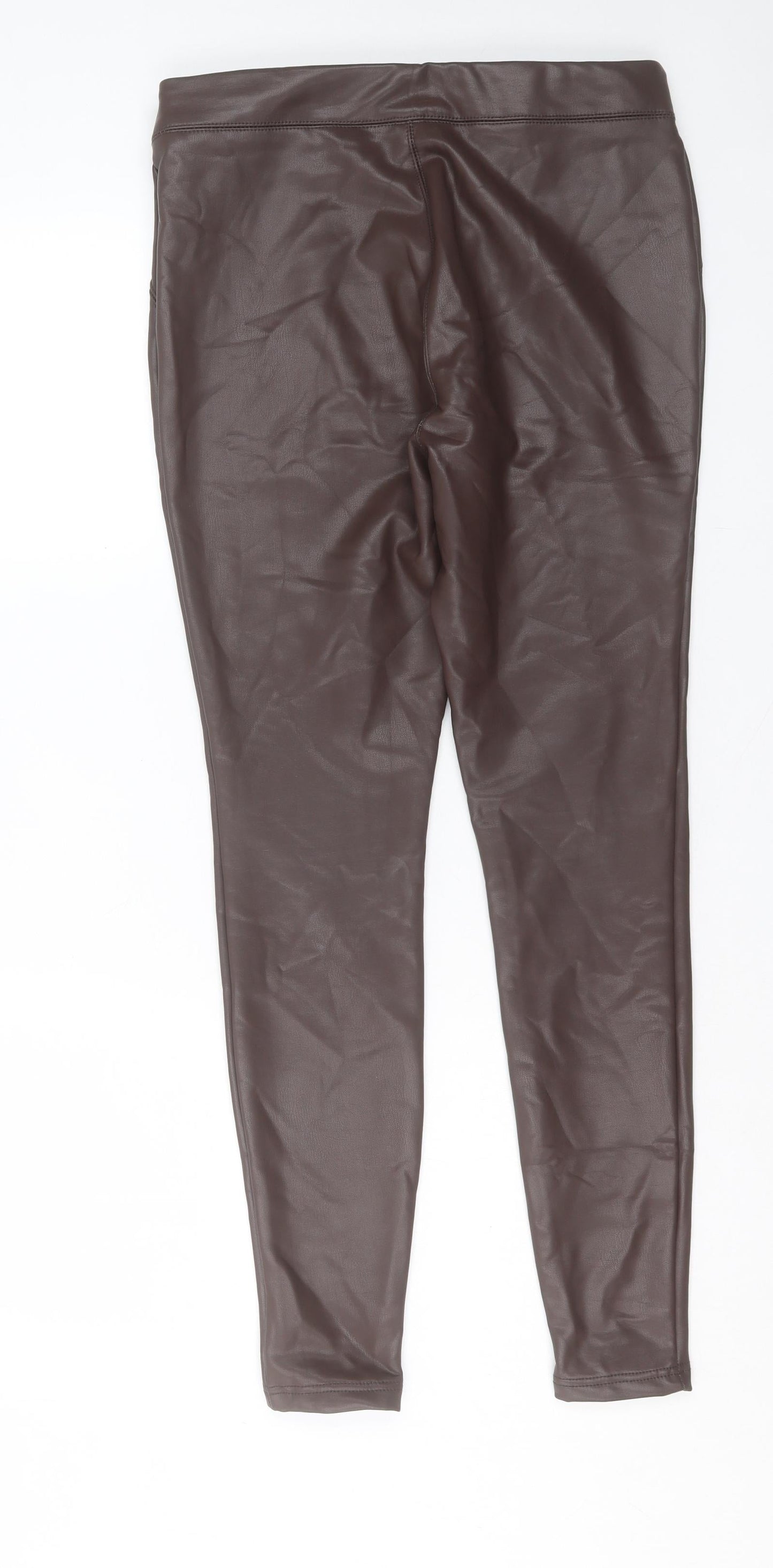 TU Womens Brown Polyurethane Trousers Size 12 L29 in Regular