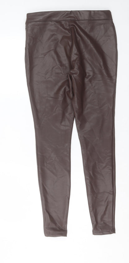 TU Womens Brown Polyurethane Trousers Size 12 L29 in Regular