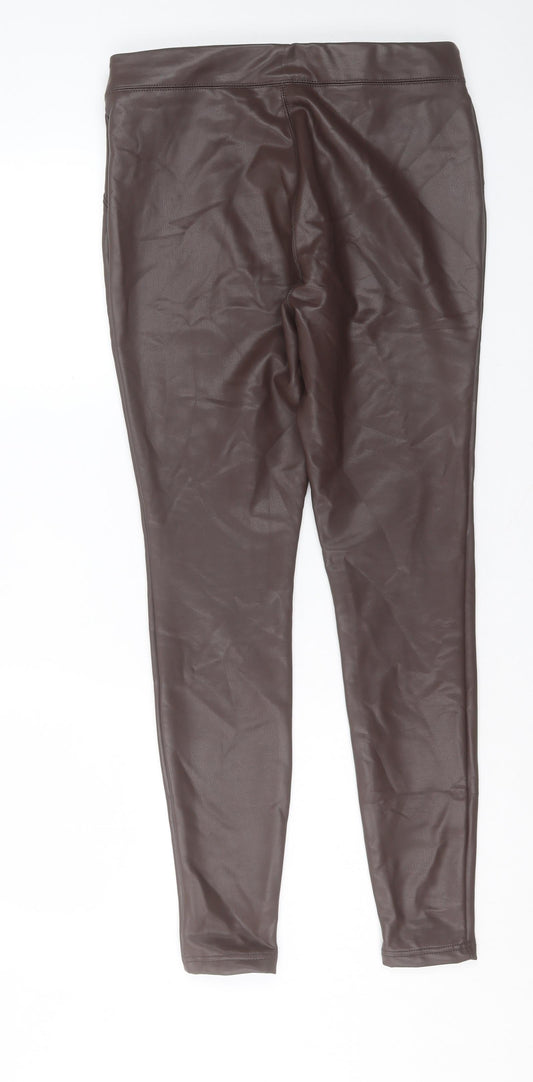 TU Womens Brown Polyurethane Trousers Size 12 L29 in Regular
