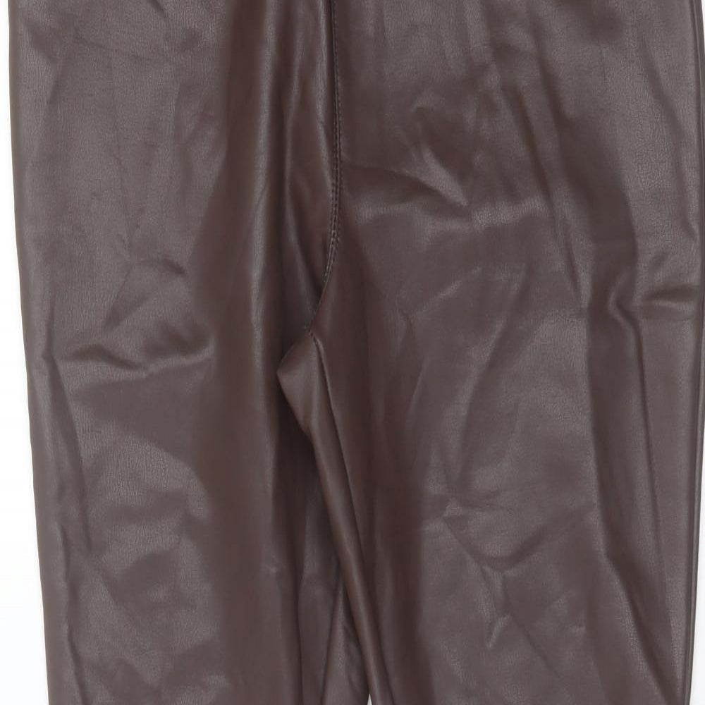 TU Womens Brown Polyurethane Trousers Size 12 L29 in Regular