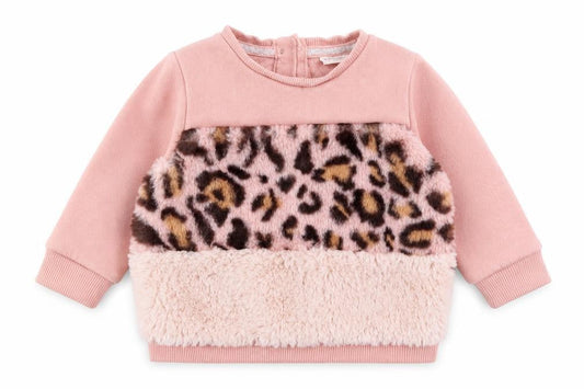F&F Girls Pink Animal Print Cotton Pullover Jumper Size 0-3 Months Button