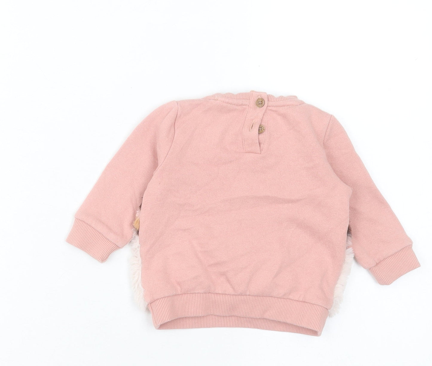 F&F Girls Pink Animal Print Cotton Pullover Jumper Size 0-3 Months Button