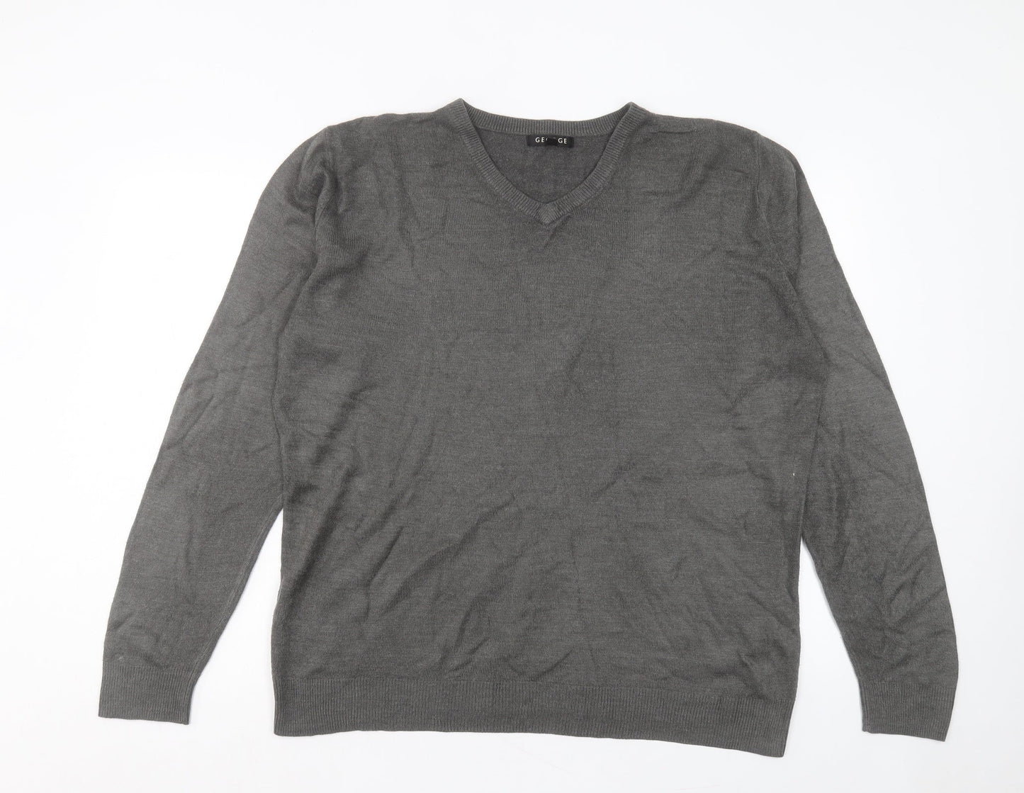 George Womens Grey V-Neck Acrylic Pullover Jumper Size L