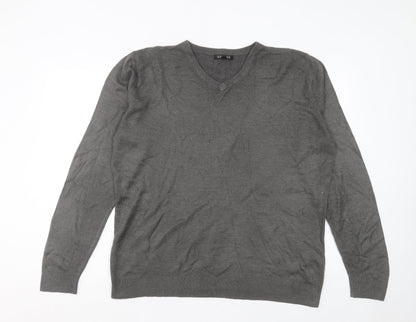 George Womens Grey V-Neck Acrylic Pullover Jumper Size L
