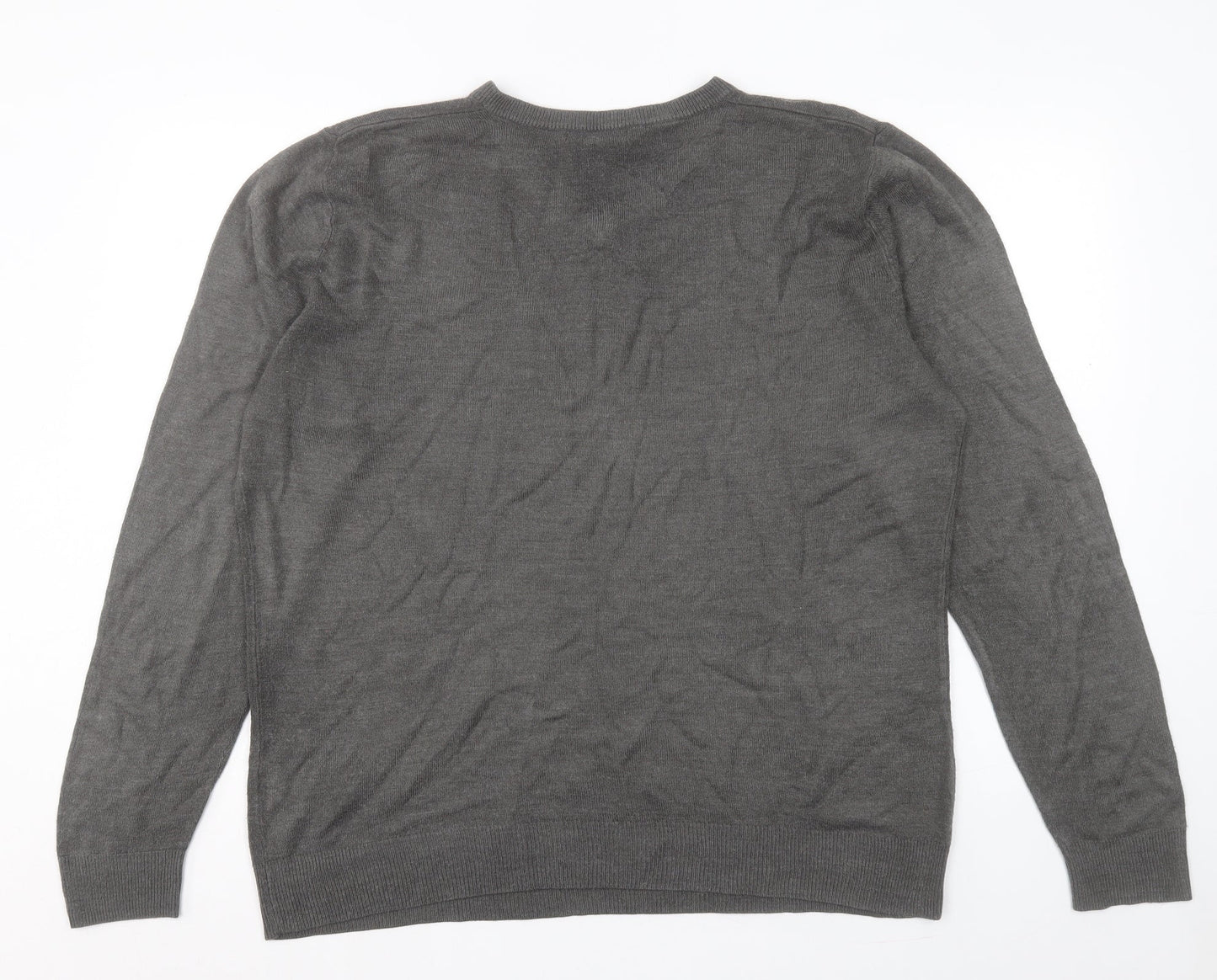 George Womens Grey V-Neck Acrylic Pullover Jumper Size L