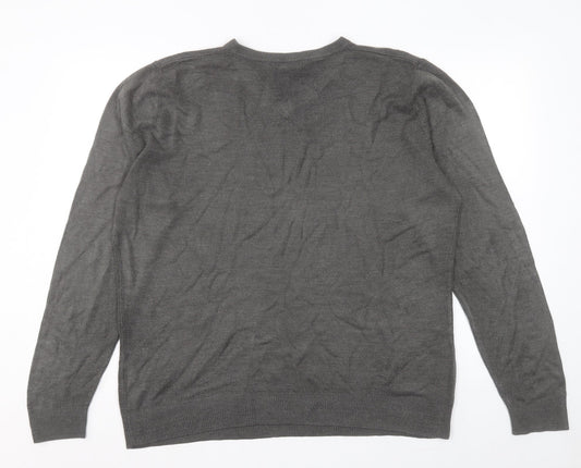 George Womens Grey V-Neck Acrylic Pullover Jumper Size L