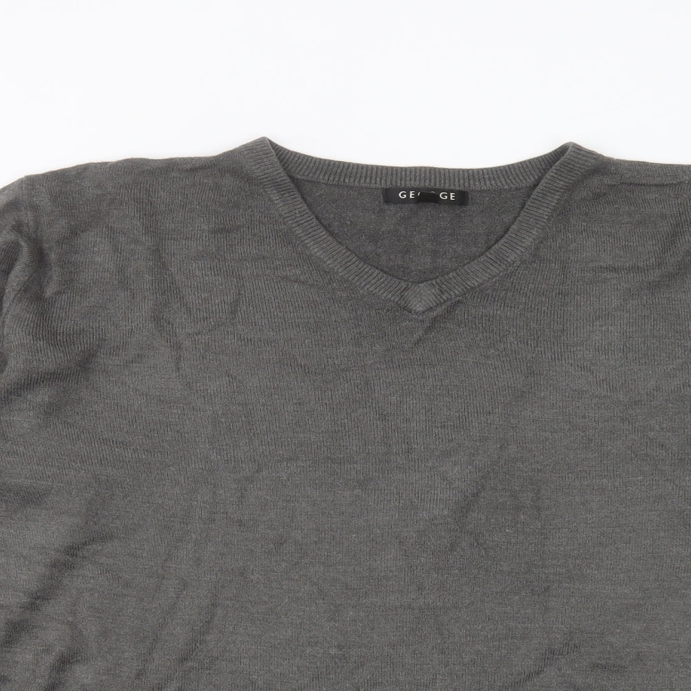 George Womens Grey V-Neck Acrylic Pullover Jumper Size L