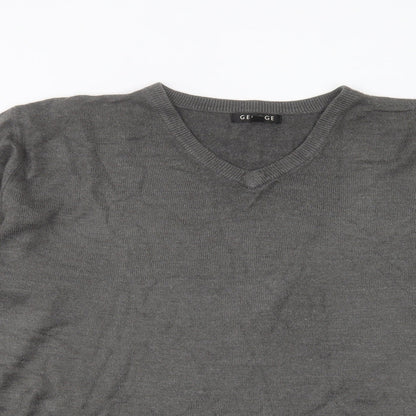 George Womens Grey V-Neck Acrylic Pullover Jumper Size L