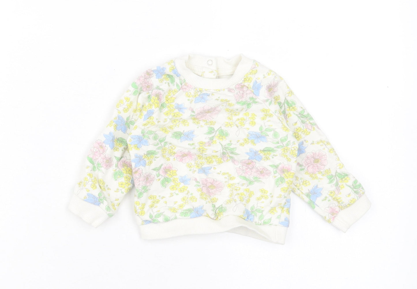 M&Co Girls Multicoloured Floral Cotton Basic Casual Size 3-6 Months Crew Neck Button