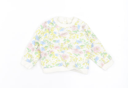 M&Co Girls Multicoloured Floral Cotton Basic Casual Size 3-6 Months Crew Neck Button