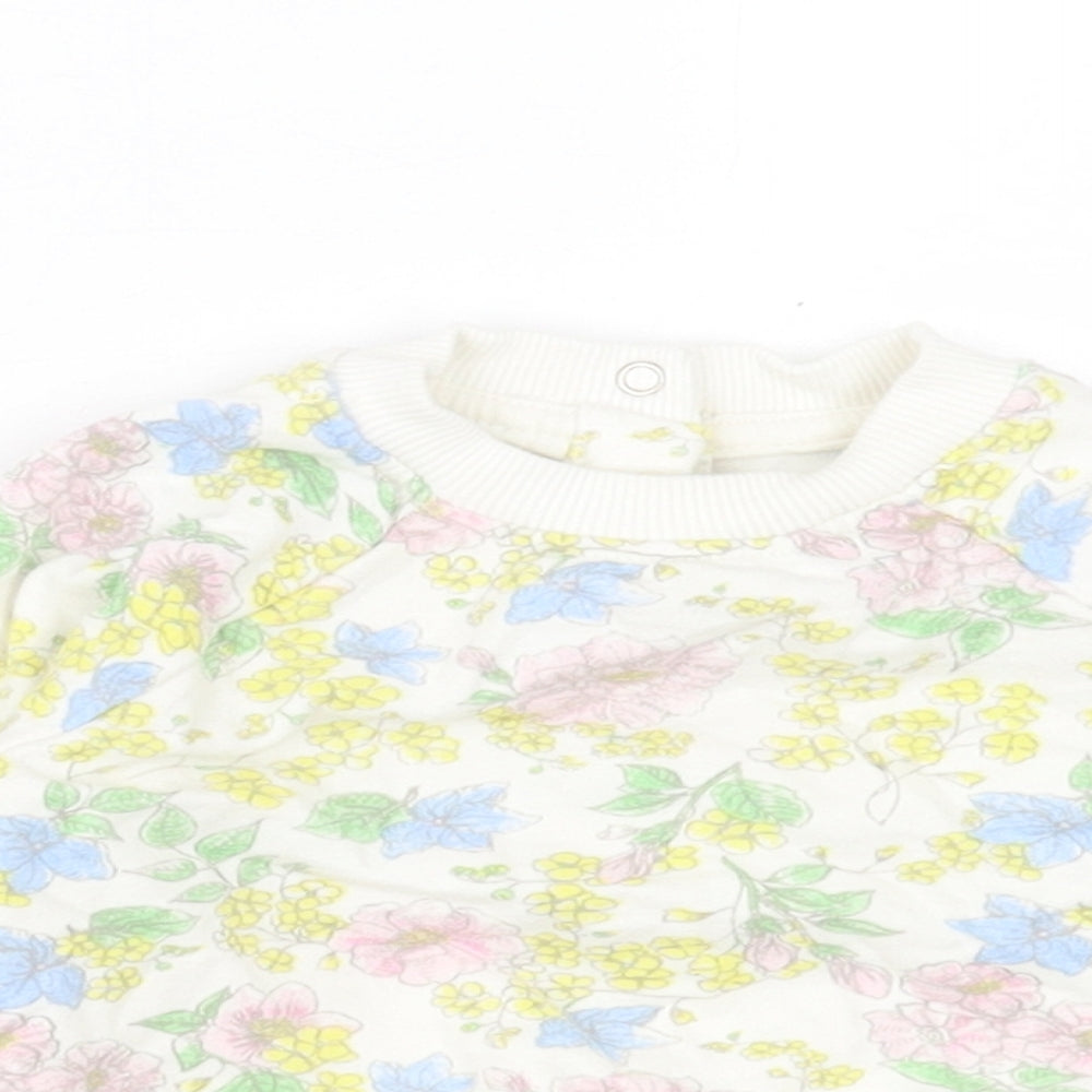 M&Co Girls Multicoloured Floral Cotton Basic Casual Size 3-6 Months Crew Neck Button