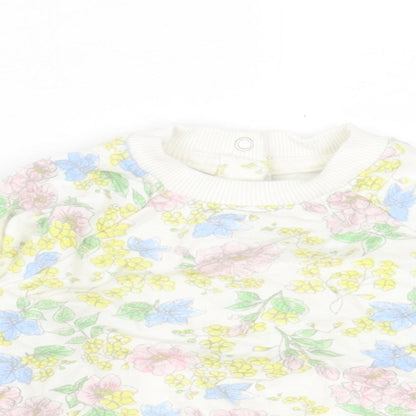 M&Co Girls Multicoloured Floral Cotton Basic Casual Size 3-6 Months Crew Neck Button