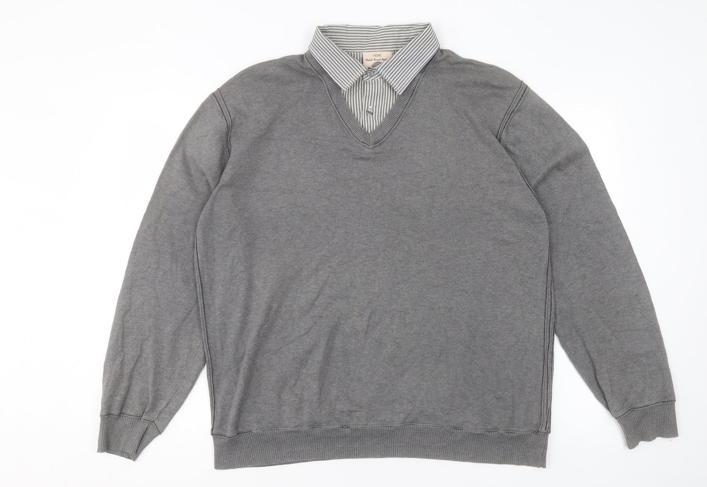 NEXT Mens Grey Collared Cotton Pullover Jumper Size XL