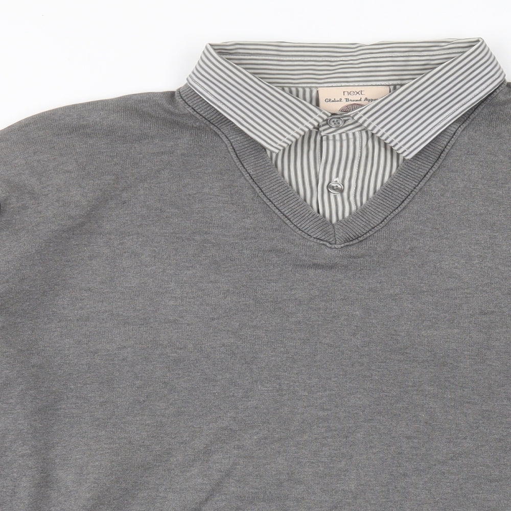 NEXT Mens Grey Collared Cotton Pullover Jumper Size XL