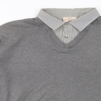 NEXT Mens Grey Collared Cotton Pullover Jumper Size XL