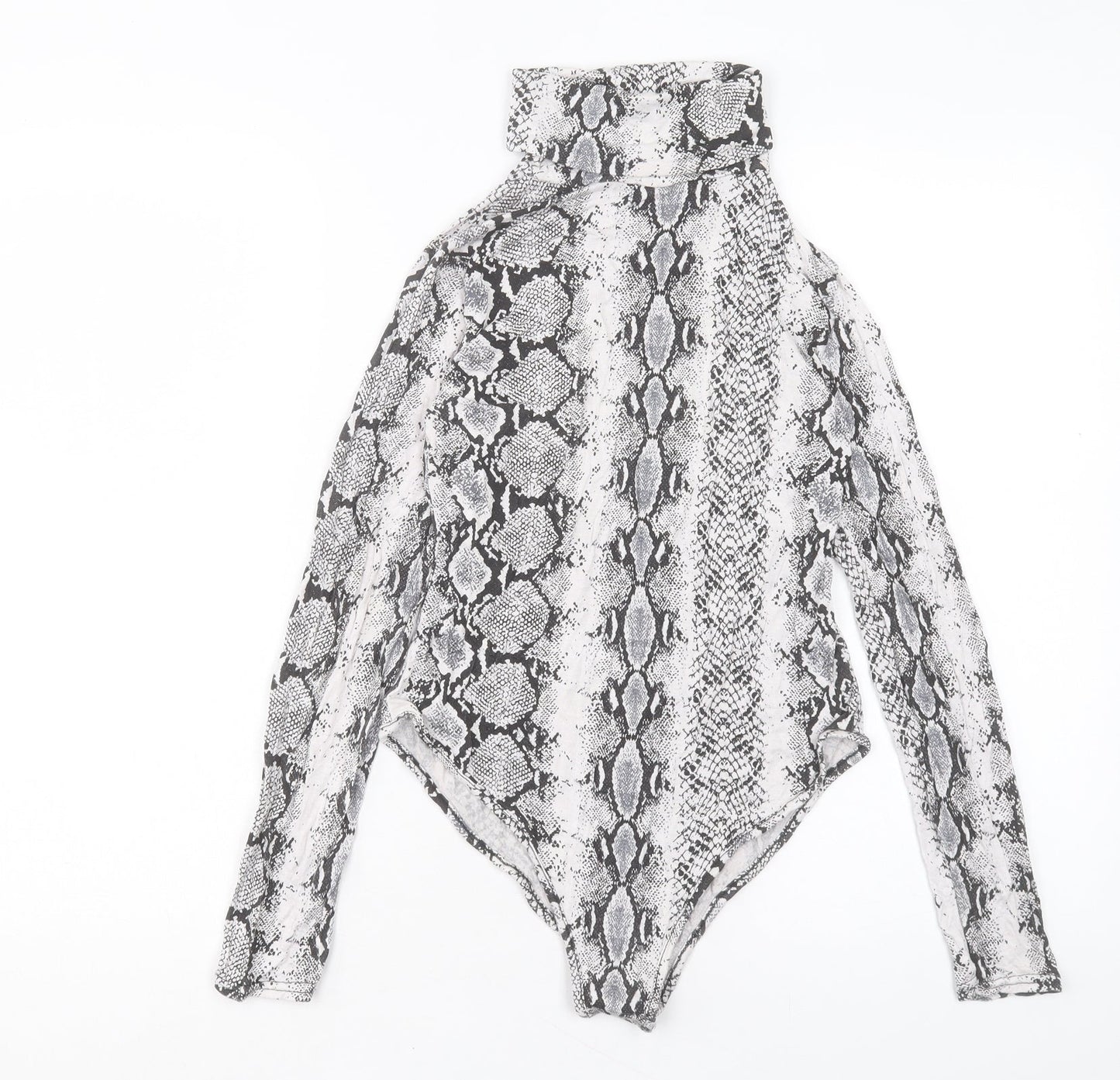 PRETTYLITTLETHING Womens Grey Animal Print Viscose Bodysuit One-Piece Size 8 Snap