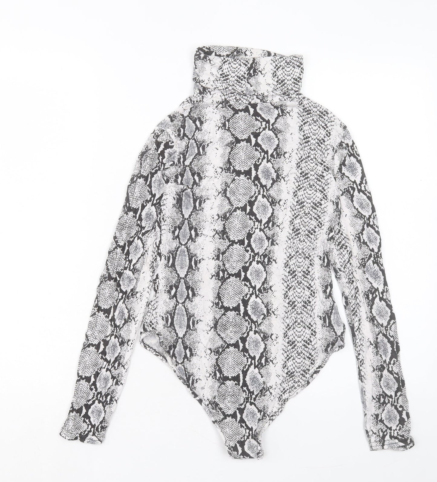 PRETTYLITTLETHING Womens Grey Animal Print Viscose Bodysuit One-Piece Size 8 Snap