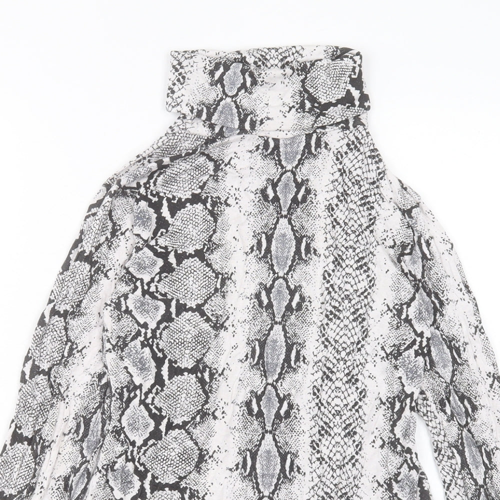 PRETTYLITTLETHING Womens Grey Animal Print Viscose Bodysuit One-Piece Size 8 Snap