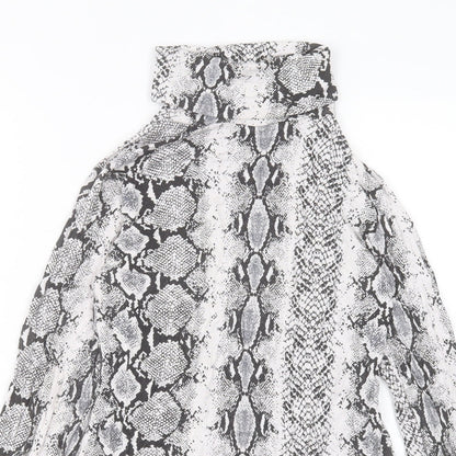 PRETTYLITTLETHING Womens Grey Animal Print Viscose Bodysuit One-Piece Size 8 Snap