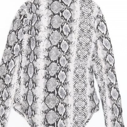 PRETTYLITTLETHING Womens Grey Animal Print Viscose Bodysuit One-Piece Size 8 Snap