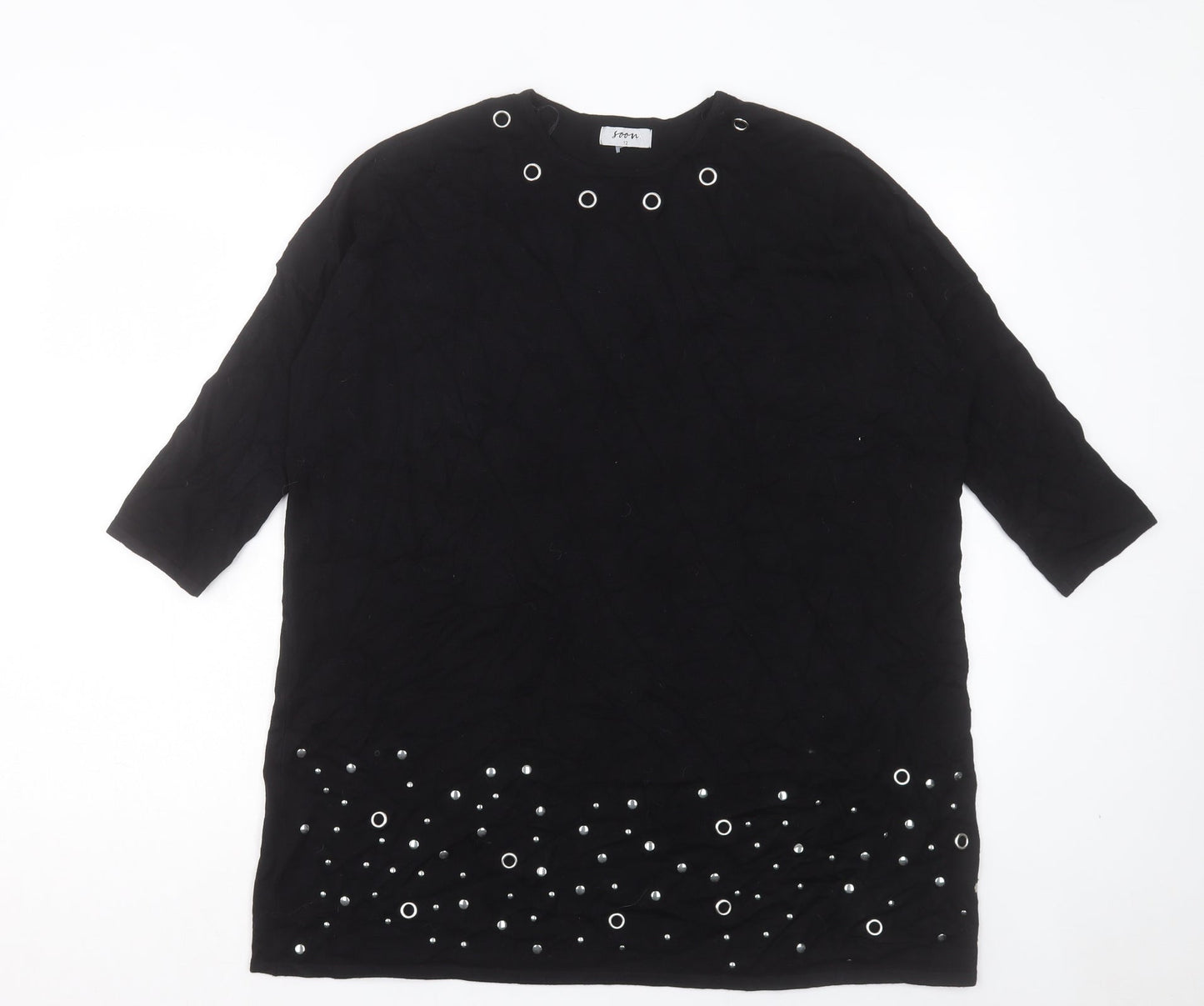 Matalan Womens Black Viscose Jumper Dress Size 12 Crew Neck Pullover