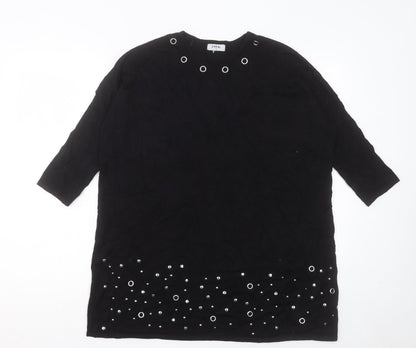 Matalan Womens Black Viscose Jumper Dress Size 12 Crew Neck Pullover