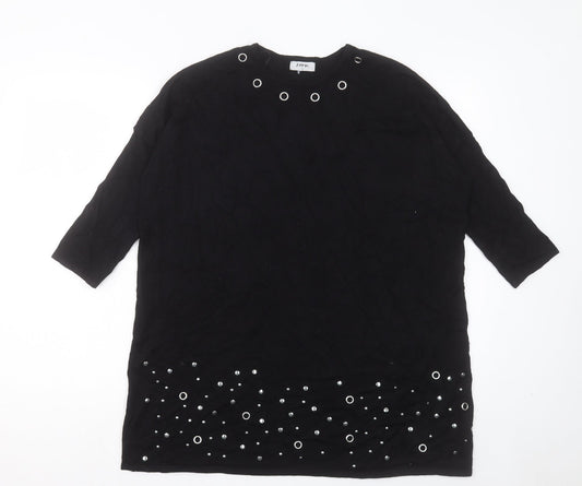 Matalan Womens Black Viscose Jumper Dress Size 12 Crew Neck Pullover
