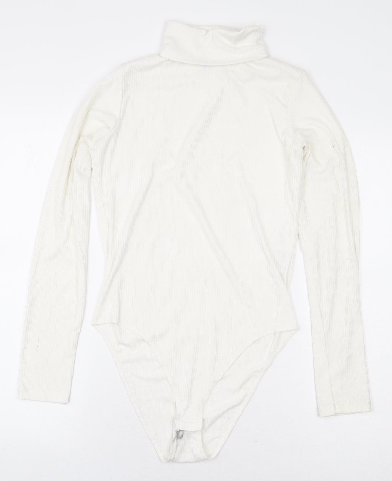 New Look Womens White Polyester Bodysuit One-Piece Size 12 Snap - Ribbed