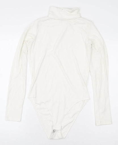 New Look Womens White Polyester Bodysuit One-Piece Size 12 Snap - Ribbed