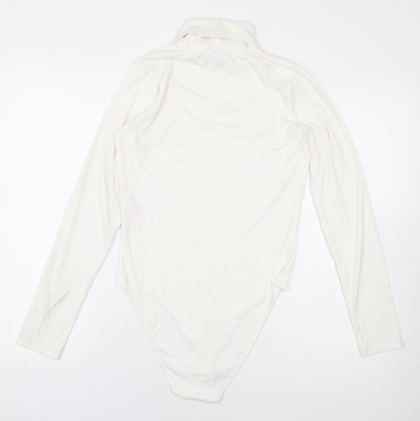 New Look Womens White Polyester Bodysuit One-Piece Size 12 Snap - Ribbed