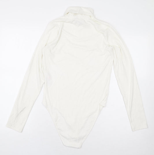 New Look Womens White Polyester Bodysuit One-Piece Size 12 Snap - Ribbed