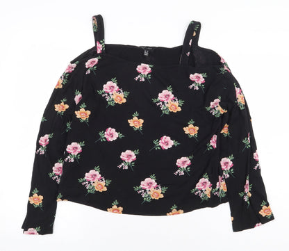 New Look Womens Black Floral Cotton Basic Blouse Size 14 Off the Shoulder