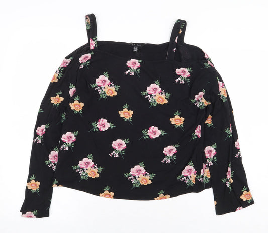 New Look Womens Black Floral Cotton Basic Blouse Size 14 Off the Shoulder