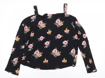 New Look Womens Black Floral Cotton Basic Blouse Size 14 Off the Shoulder