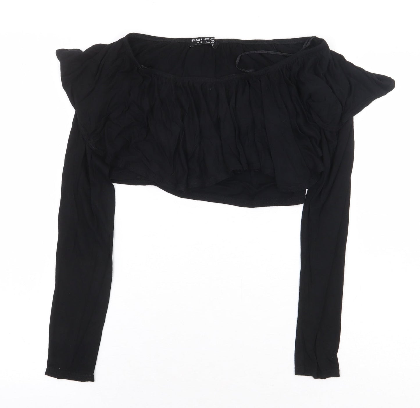 Womens UK Size 14 Select Black Cropped T-Shirt