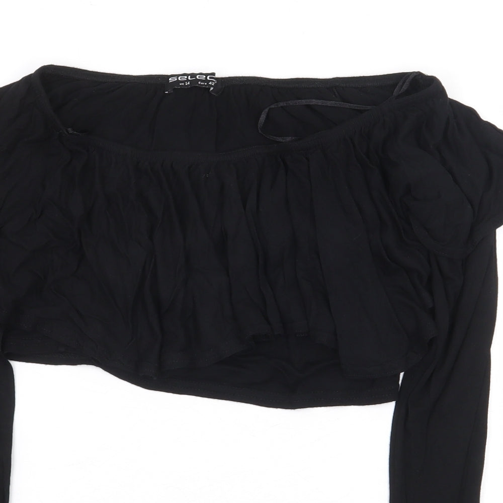 Womens UK Size 14 Select Black Cropped T-Shirt